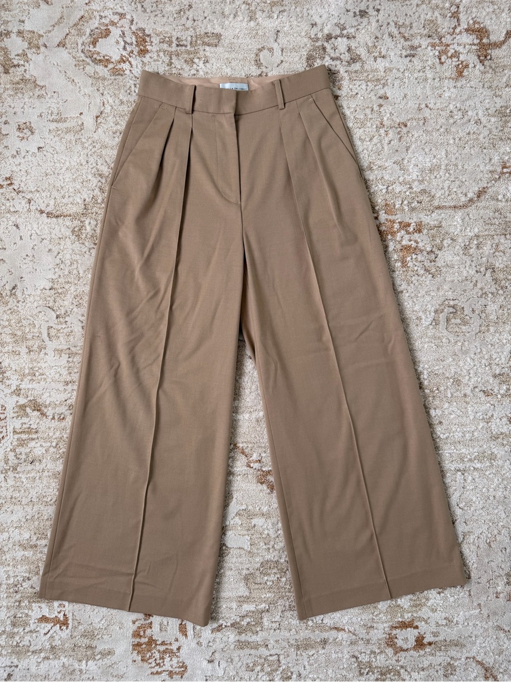 Rebecca Vallance Classic Wide-Leg Pleated Trousers in Camel XS